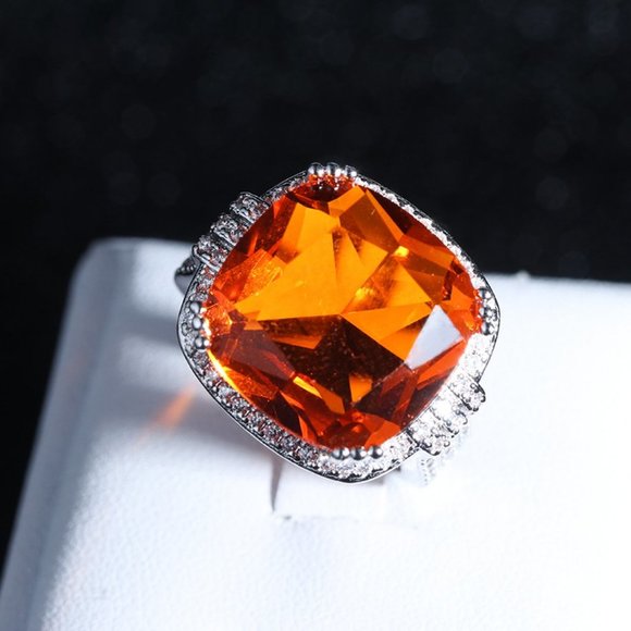 NEW Huge Cushion Fire Orange Sphalerite Halo Ring - Picture 6 of 6